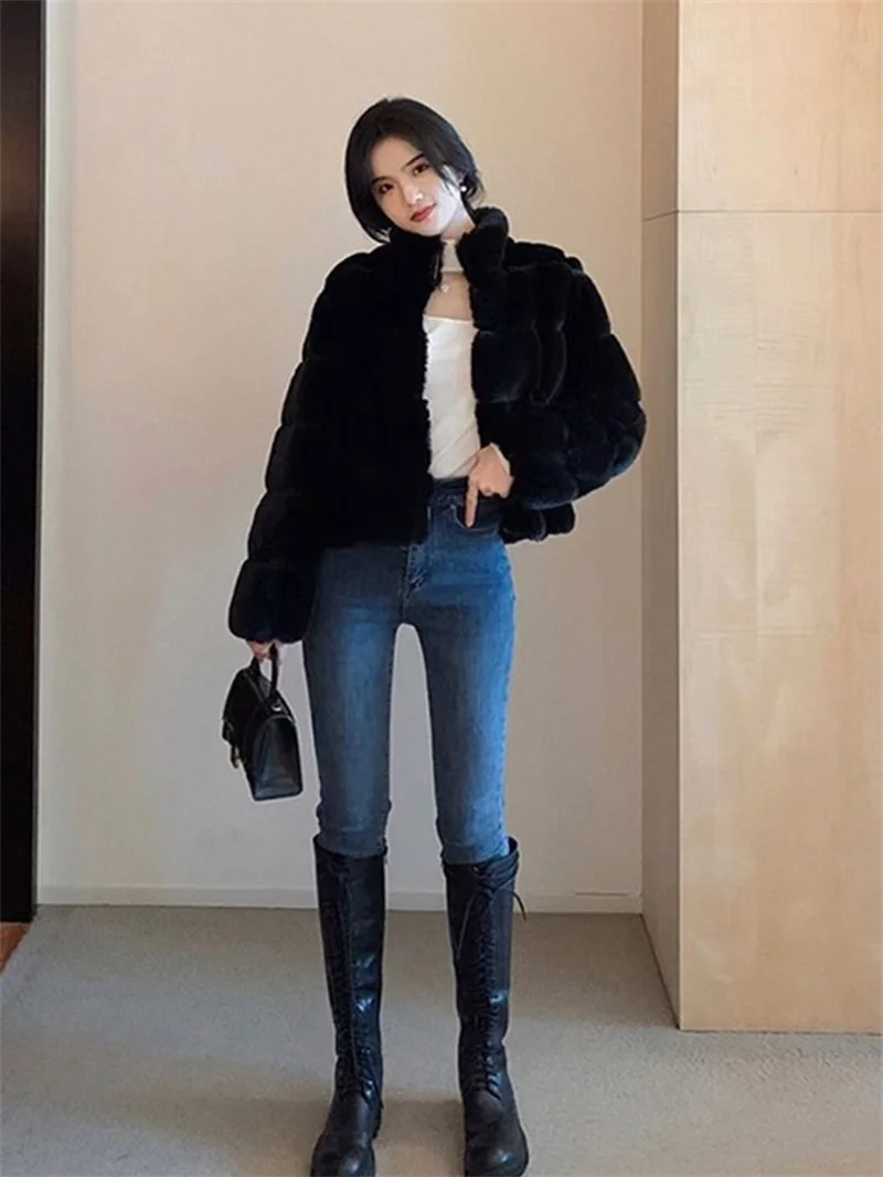 Women's Fur Integrated Jacket New Autumn Winter Short Imitation Mink Fur Coat Versatile Velvet Tops Female Outerwear Clothes