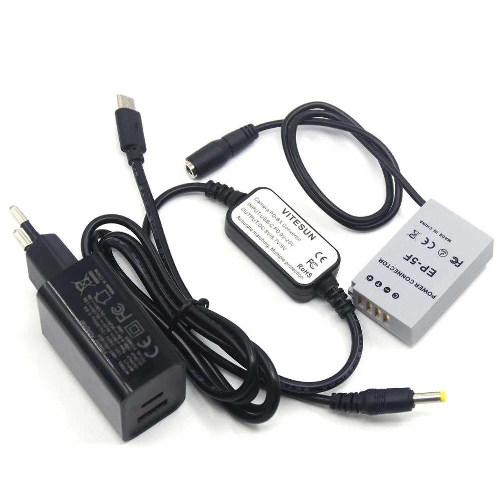 

PD Fast Charger+USB C to DC Power Cable+for Nikon 1 J5 1J5 Camera Dummy Battery EN EL24 EP-5F DC Coupler