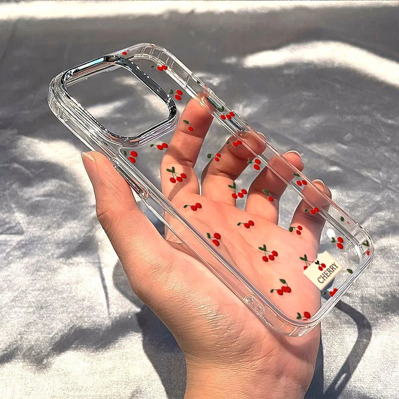 Soft Bow Cherry Lichee Clear Plating Lens Cover Case