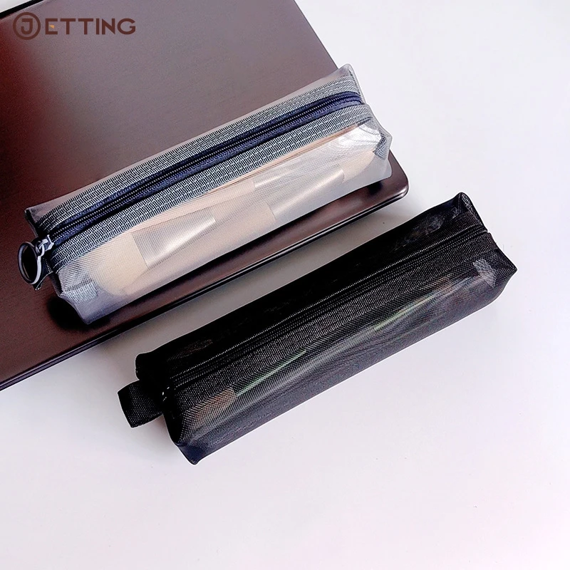 1PC Makeup Pouch Lipstick Makeup Brush Storage Bags Student Transparent Mesh Pencil Case Ins Travel Cosmetic Organizer For Women 2