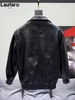 Lautaro Autumn Winter Cool Oversized Black Thickened Warm Pu Leather Jacket Men Stand Collar Zip Up Luxury Designer Clothes 2023 2