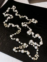 Longue lettre de perle multicouche gland pull chaîne collier bijoux pour les femmes 2