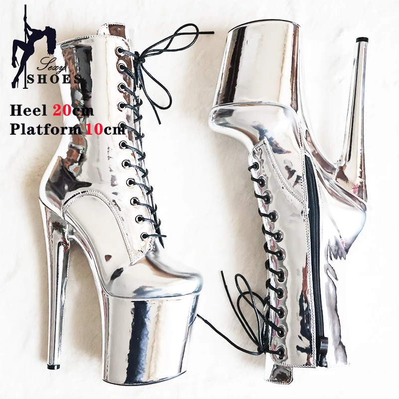Women's Boots Dazzling Laser 20cm/8Inch Pole Dance Stripper Heels Exotic Dancer Ankle Boots Sexy Super High Platform Ladies Shoe