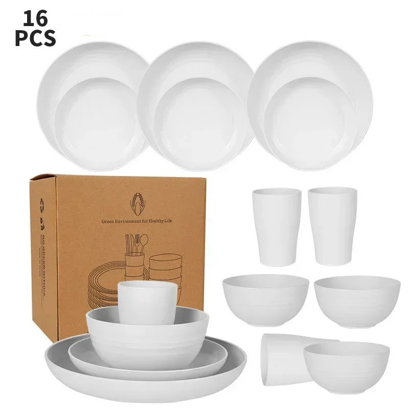 16-Piece Tableware Set Vintage Ceramic Stoneware Set With Dinner&Dessert Plate Bowl Cup
