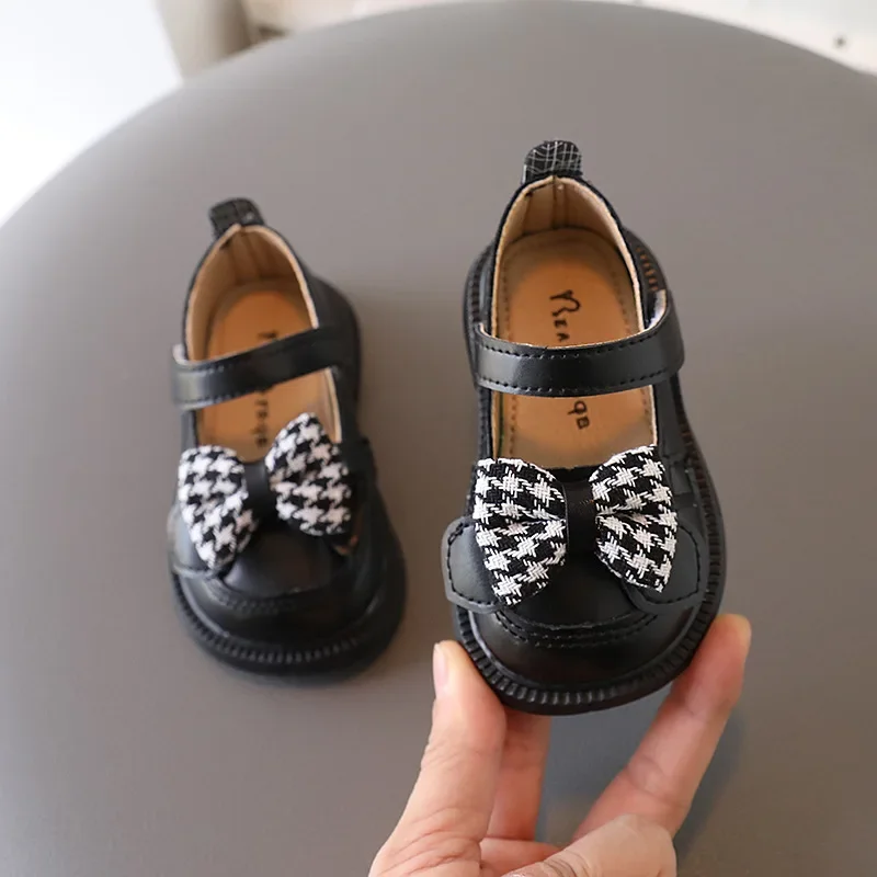 Children's Shoe for Girl Spring Bowknot Kids Causal Versatile Leather Shoes Fashion Non-slip Toddler Princess Walking Flat Shoes 6