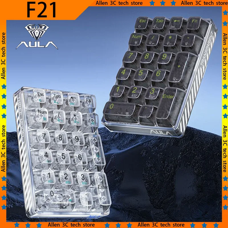 

Aula F21 Wireless Numeric Keypad 3-mode RGB Backlit Transparent Numeric Keyboard 21 Key Bluetooth Mechanical Gaming Number Pad