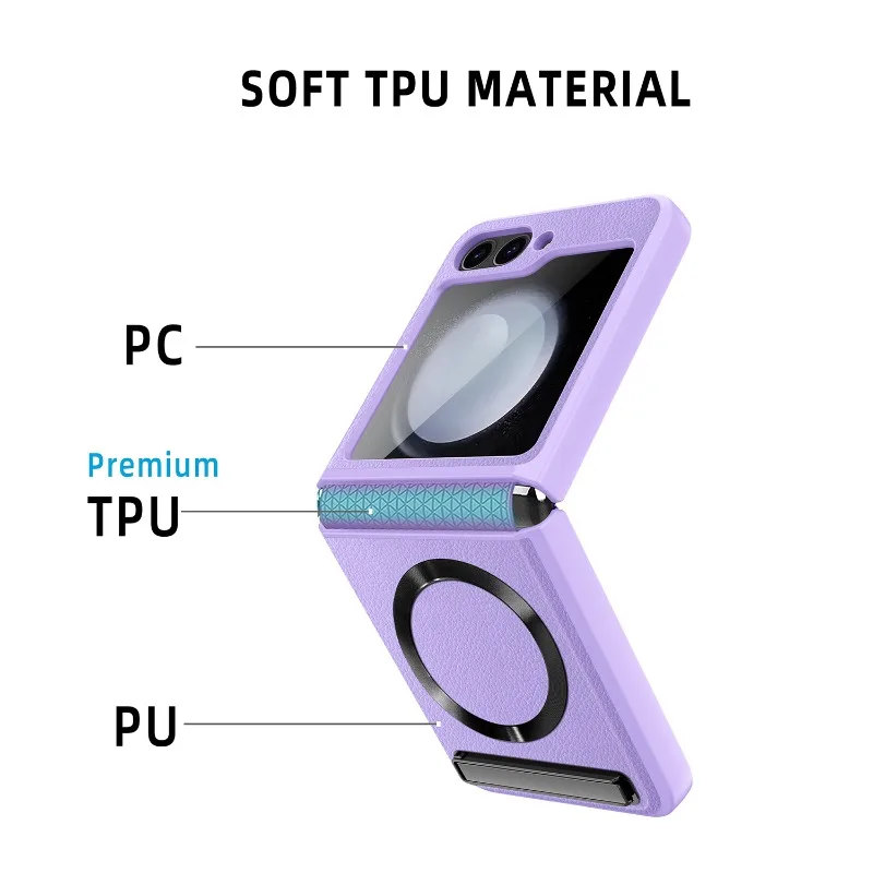 Magnetic Kickstand Leather Phone Case with Hinge Protection and Glass Film