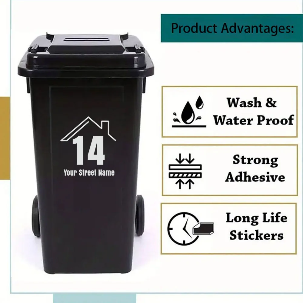 1pc Vinyl Minimalist Style Can Be Customised with Weatherproof Base Wheeled Bin Number and Bin Sticker with House Number and Str 6