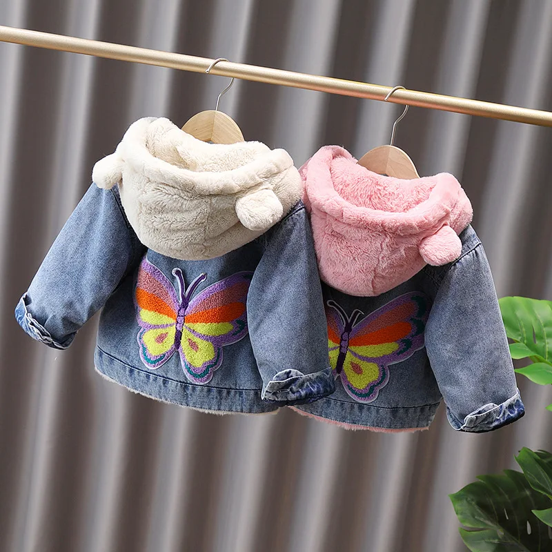 Girls Winter Cute Plush Thick Hooded Warm Denim Coat 2-10Y - Uniqwear