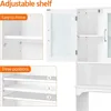 Over The Toilet Storage Cabinet with Double Tempered Glass Doors and Adjustable Shelf, Freestanding Bathroom Storage 6