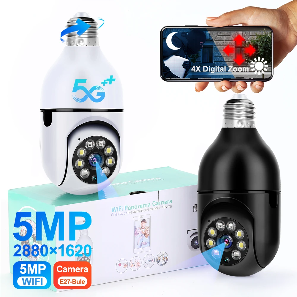 5G Wifi E27 Bulb Night Vision Camera Surveillance Full Color Automatic Human Tracking 4X Digital Zoom Video Security Monitor Cam 3mp wifi camera 2 4g 5g night vision 4x digital zoom surveillance security monitor cam full color automatic human tracking