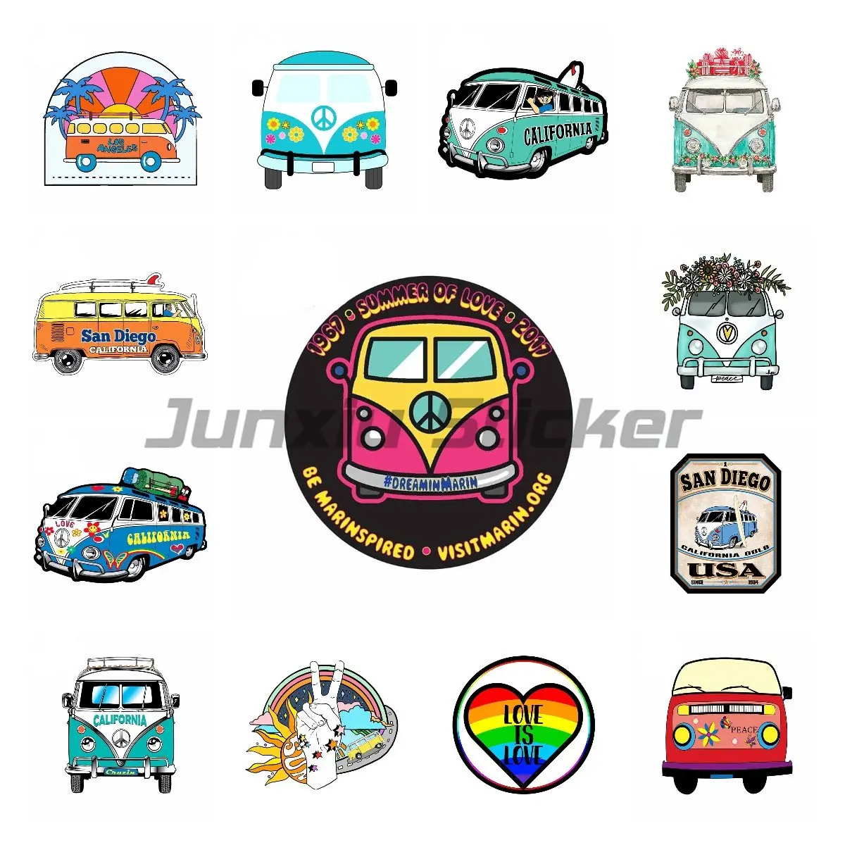 Креативные виниловые наклейки с рисунком хиппи автобус мир любовь жизнь личность