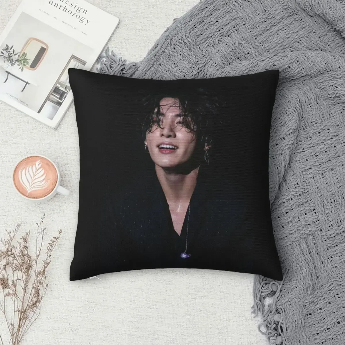 Jungkook Pillowcase Polyester Linen  Creative Zip Decor Bed Cushion Cover 45x45cm 18x18Inch 3