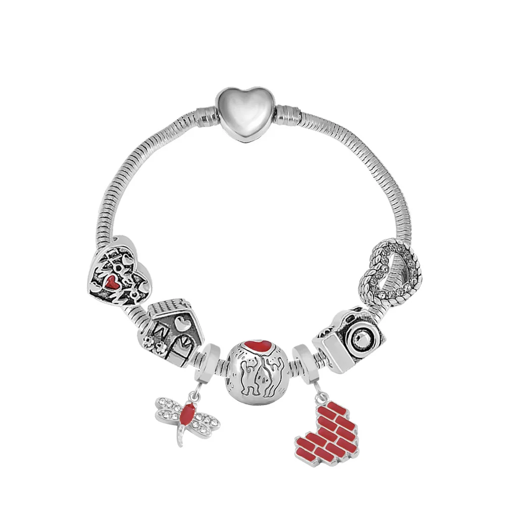 Siver Color Snake Bone Chain Women's Stainless Steel Bracelet DIY Disneyer Charm bat Beaded Pendant  Wedding Party Holiday Gift