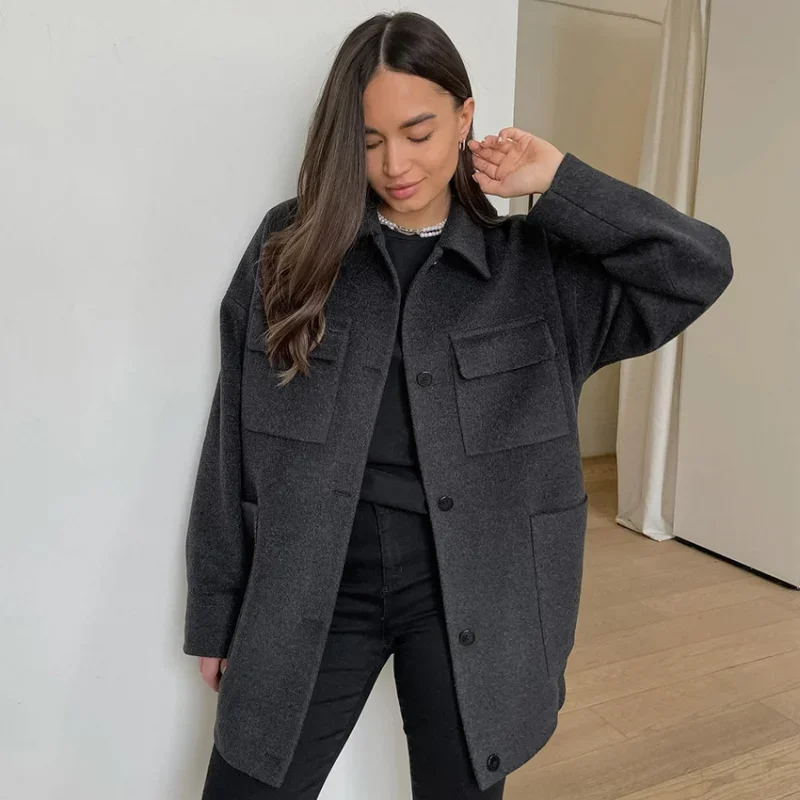 Dark Grey Winter Woolen Coats Autumn Women Elegant Thick Tops High-end Mid-length Jackets Lapel Cotton Viscose Blends Clothes компьютерное кресло для геймеров arozzi vernazza vento™ dark grey vernazza sig dg