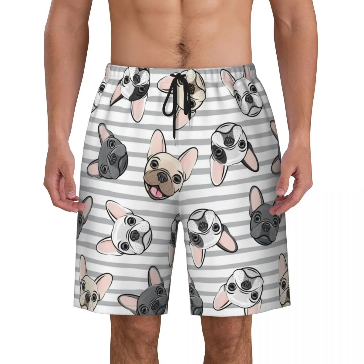 

Custom Board Shorts Men's Quick Dry Beach Boardshorts Frenchies Pet Dog Swim Trunks Bathing Suits