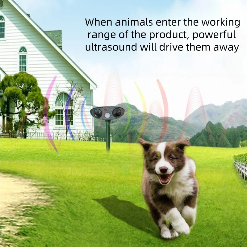 Solar Powered Ultrasonic Animal Repellent for Outdoor Garden Farm