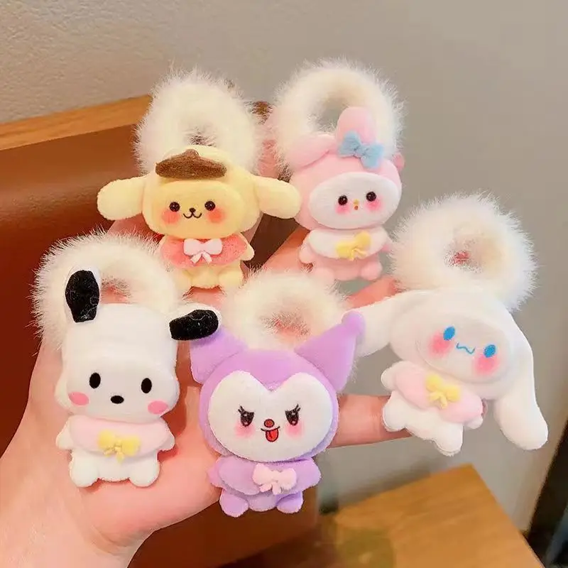 

Kawaii Sanrio Cinnamoroll Kuromi Hair Ring Hairpin Cute Cartoon Rubber Band Autumn Winter Hair Accessories Girly Heart Headgear