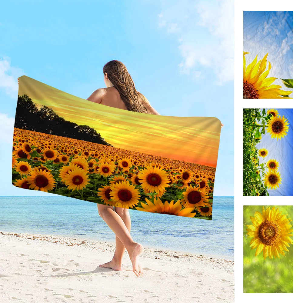 3D Printing Sunflower Microfiber Blanket Quick Drying Beach Towels Oversized Printing Super Absorbent Pool Towel Blanket 2