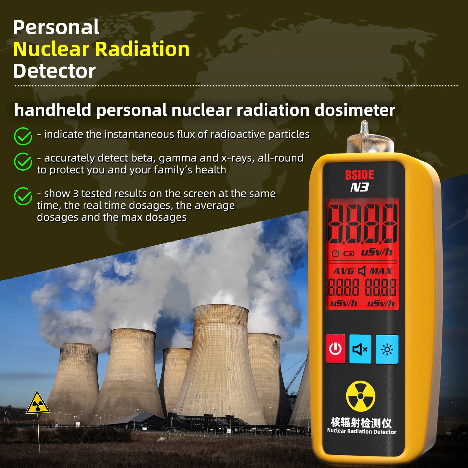 BSIDE New Nuclear Radiation Detector Geiger Counter Portable X-ray &gamma;-ray &beta;-ray Radioactivity Personal Dosimeter Marble Tester