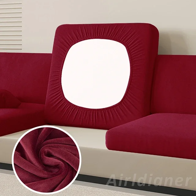 Luxurious Velvet Sofa Seat Cushion Cover - Thick Plush Stretch Slipcover