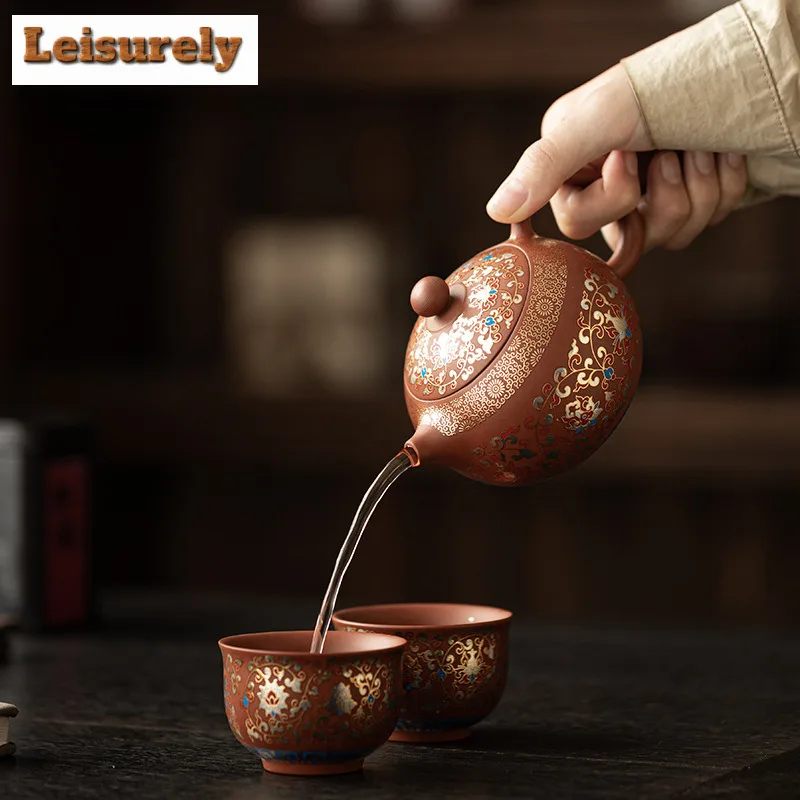 Twining Lotus Purple Clay Xishi Pot Tea Set Complete Set Boutique Tea Ceremony Set Teapot And Tea Cup Set Teaware Supplies Gifts