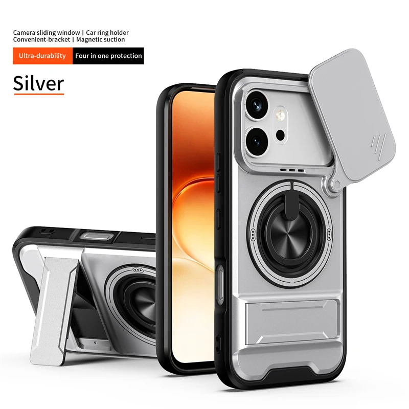 Armor Slide Camera Protection Case with Ring Kickstand and Car Magnetic Holder