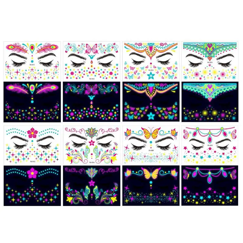 

Glow Stickers Rave Festival Glow Face Stickers UV Makeup Rave Festival Supplies Black Light Fake Stickers Dancing Party Glow