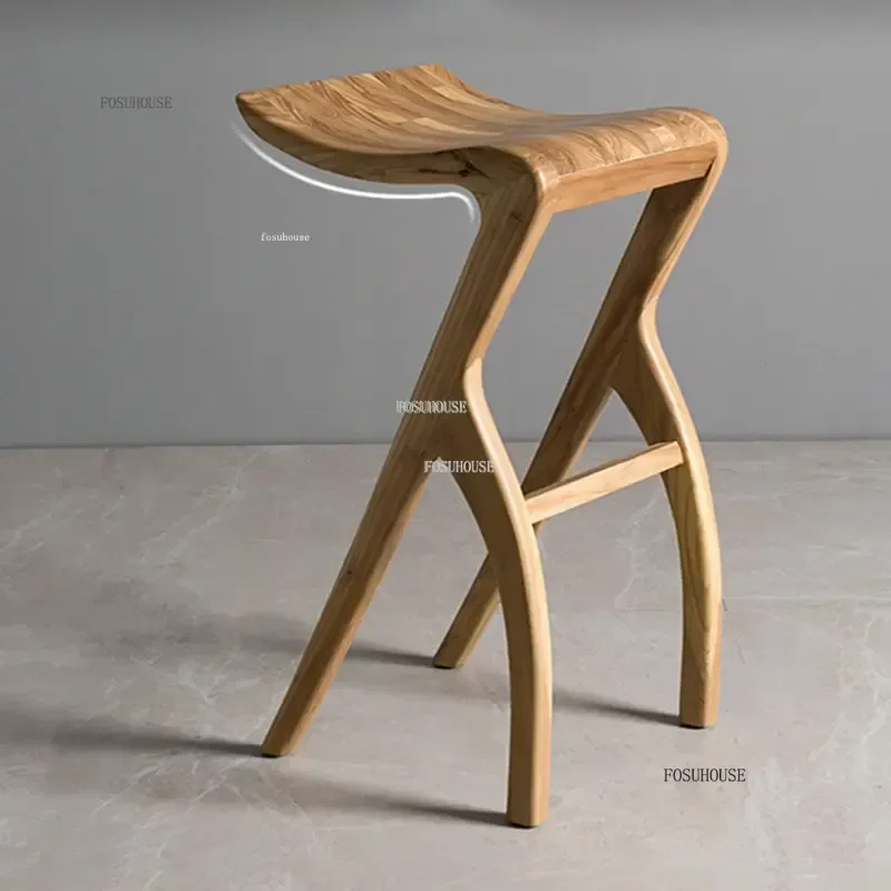 Nordic Creative Bar Chairs Modern Bar Furniture Luxury Front Desk High Stool Home cafe Casual Solid Wood Chair B