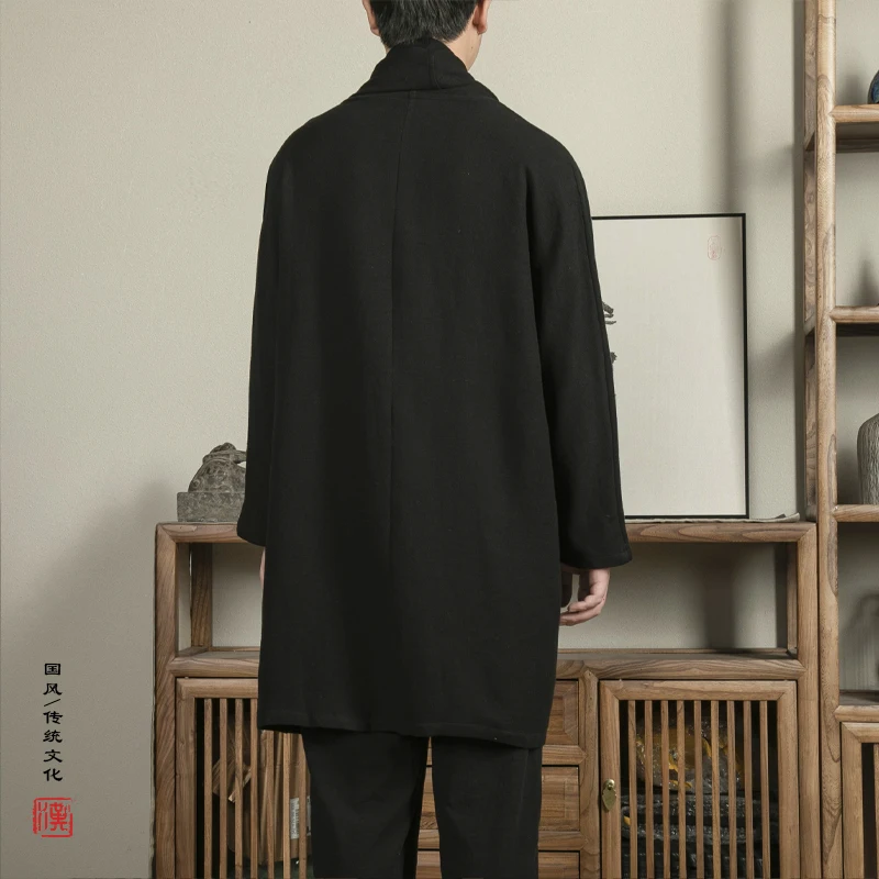 Men's Cotton Linen Loose Casual Cardigan Trench Coat Japanese Streetwear Punk Gothic Long Jacket Women Outerwear Trenchcoat