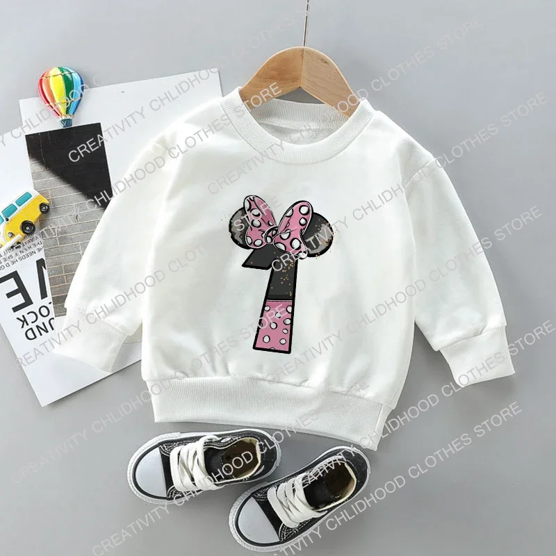 Minnie Children's Sweatshirt Clothes for Girls Number 1-14 Kawaii Disney Pullover Fashion Anime Cartoons Casual Boy Kids Tops