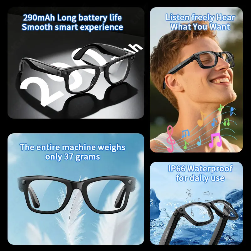 LIGE New AI 500W Camera Smart Glasses HD Video Shooting Bluetooth Call Sunglasses Voice Control Translation Color-change Lenses