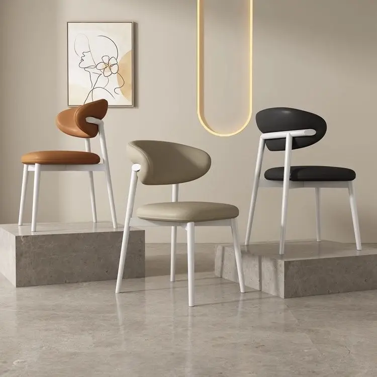 

Стул обеденный в скандинавском стиле, роскошный современный простой стул кремового цвета с оправой из углеродистой стали A3, для дома, гостиной