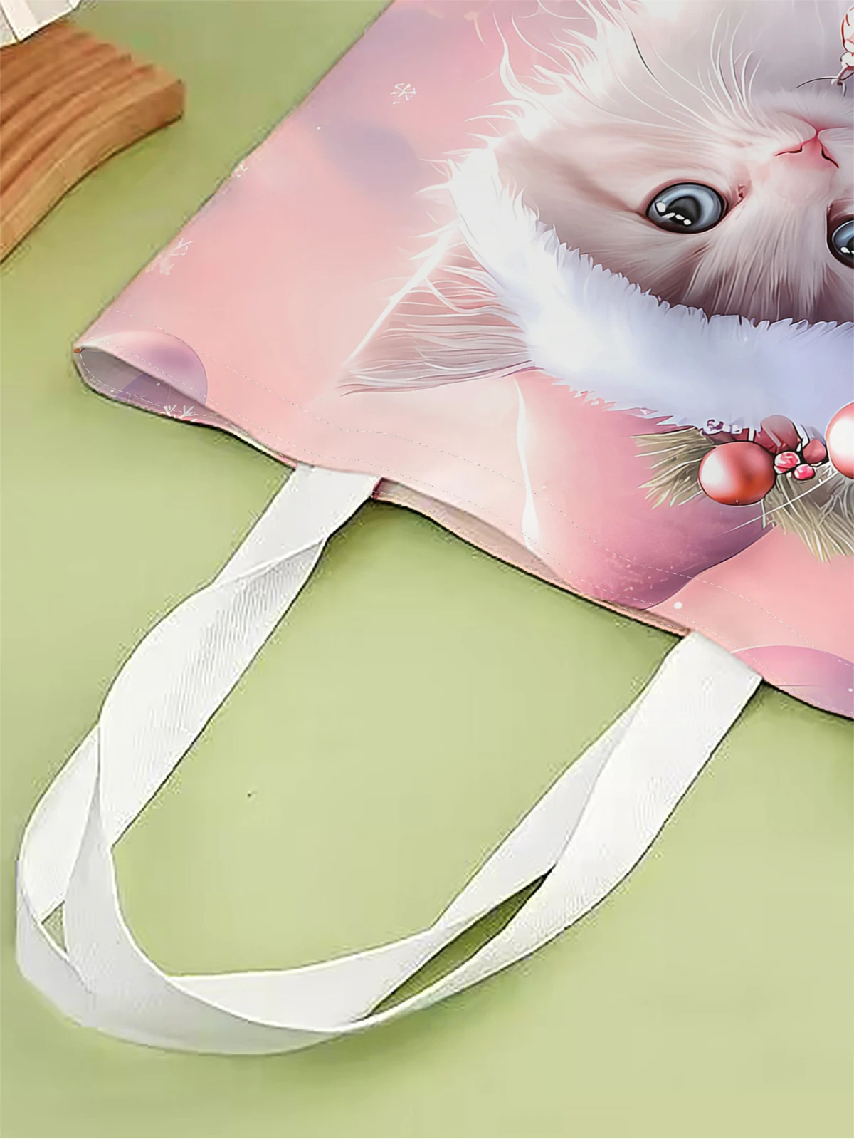 1pc,Christmas cat handbag, reusable fashionable handbag, multifunctional handbag, printed canvas shopping bag