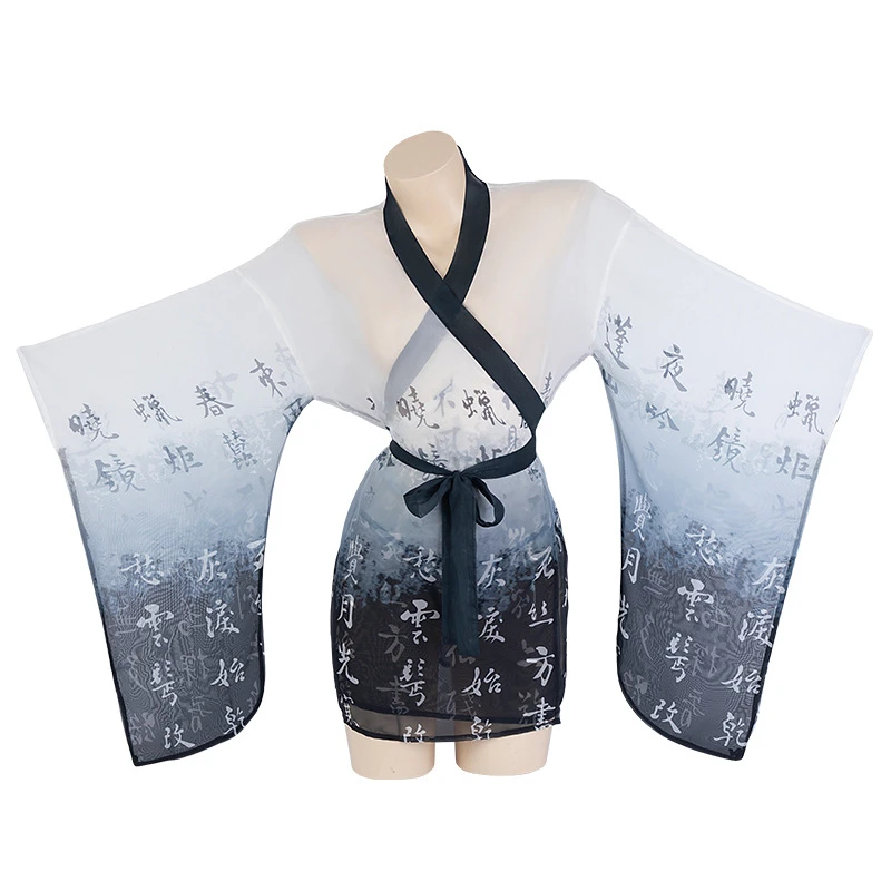 See Through Porno Kimono Women\'s Sexy Lingerie Perspective Bathrobe Pajama Temptation Nightwear Long Sleeve Robes Mesh Nightgown
