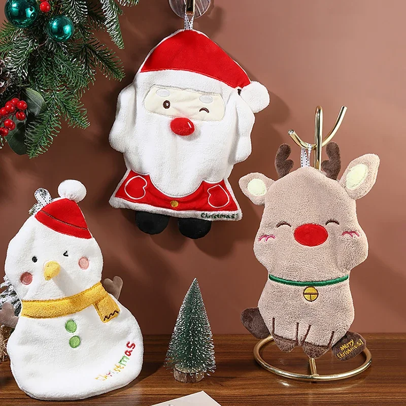 

Christmas Santa Hand Towel Kawaii Xmas Hanging Towels Child Kids Bathing Towel Absorbent Kitchen Cleaning Dishcloths Xmas Decor