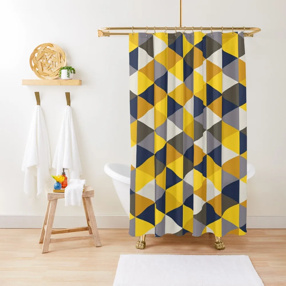 

Grey, Blue and Mustard Yellow GeometricShower Curtain Set For Bathroom Window Bathroom Box Curtain