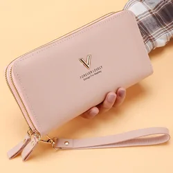 Elegant Women's Double Zipper Tassel Clutch Wallet - Premium PU Leather Coin and Card Holder Purse (Pink A)
