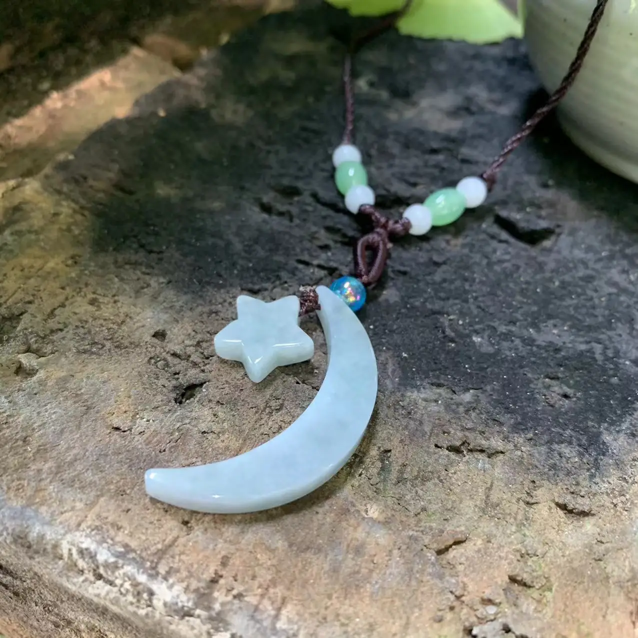 Natural Myanmar Jade Pendant Necklace Star Moon Lucky Men's and Women's  Grade A Jade Pendant Jewelry