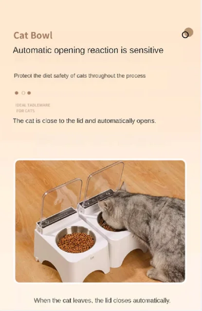 Smart Cat Bowl, Neck Protection, Ceramic Stainless Steel with Lid  Cat Food Bowl, Infrared Sensor Auto Open Cover Smart Feeder 3