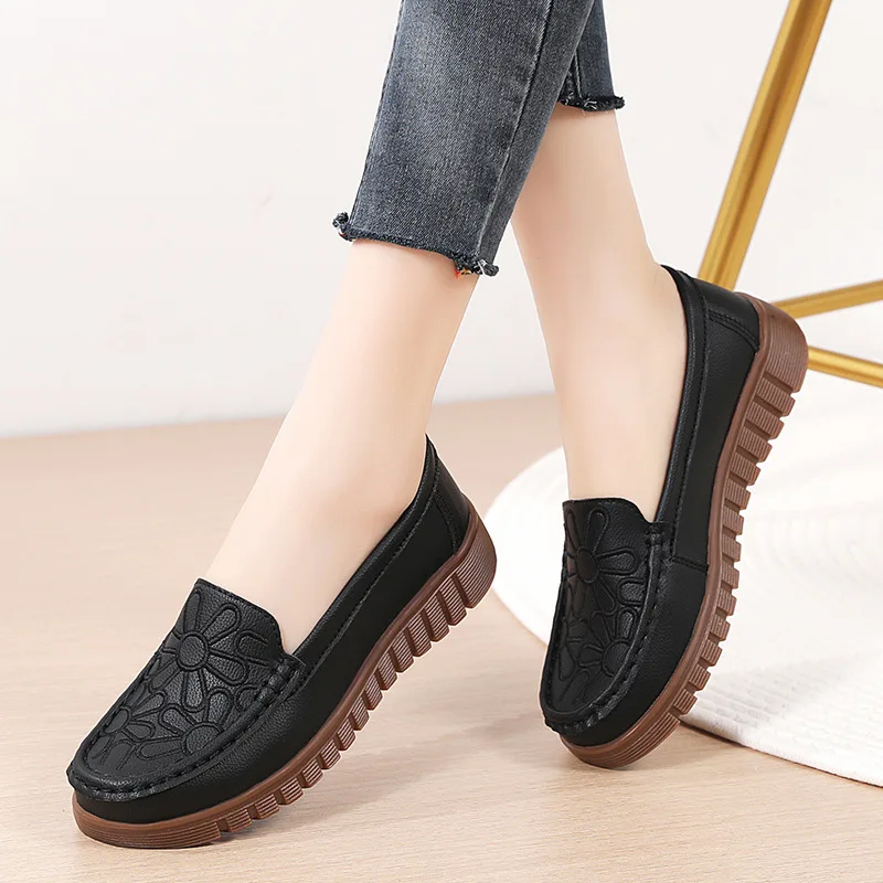 2024 Casual British Flower Genuine Leather Flats Platform Shoes For Women Loafers Chaussure Femme Ladies Trainers Zapatos Mujer