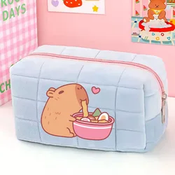 Charming Capybara Pastel Pillow Design Cosmetic Bag & Pen Pouch - Large - Capacity Student Storage Solution Gift (GRAY)