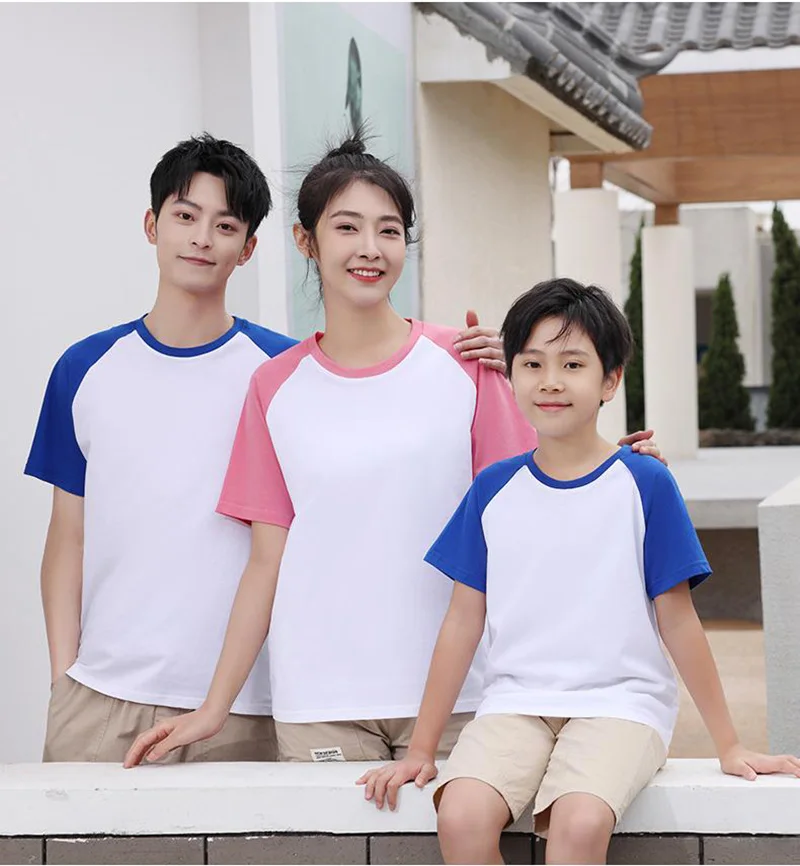 

Summer Short Sleeves Parent-Child T Shirt Two Colors Contrast Raglan Sleeve Unisex T-Shirt Cotton Casual Round Neck Tops Tee