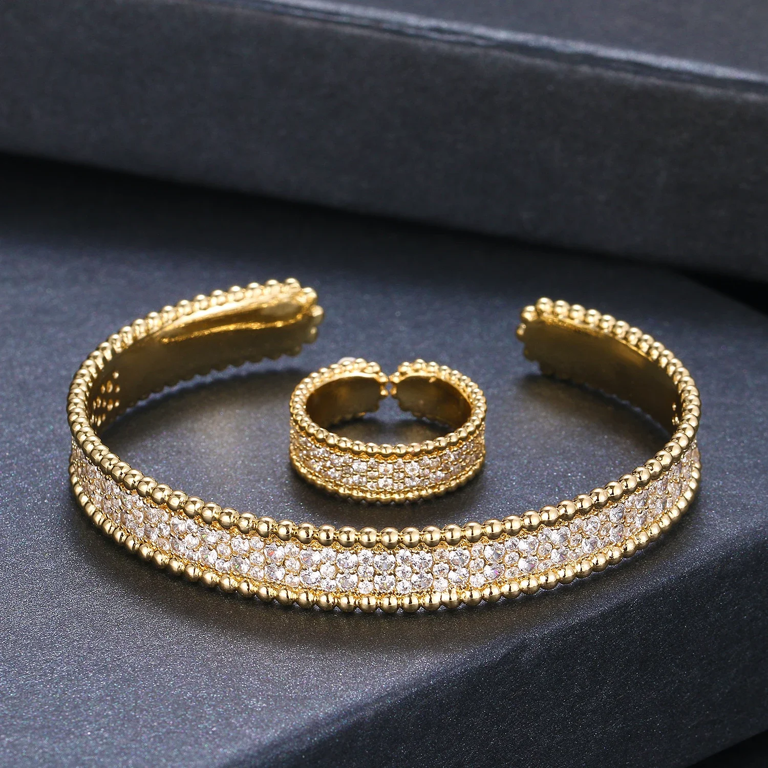 Zircon Bracelet Zirconia Bangle Classic Zirconia Cuff Bracelet and Ring Open Set Women