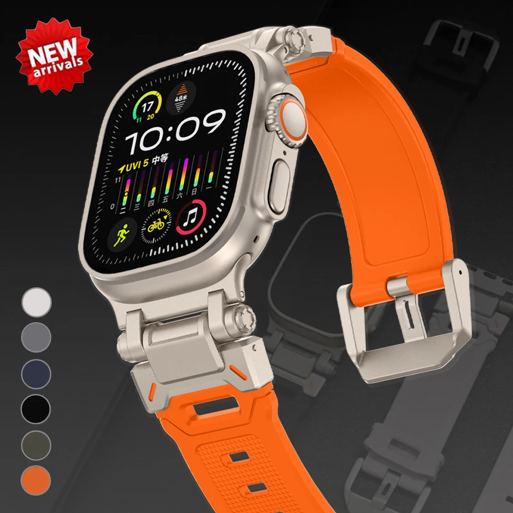 

Rubber Band for Apple Watch Ultra 2 49mm Series 9 8 7 se 6 5 3 4 Titanium Orange Silicone Strap for iWatch 49 mm 45mm 42mm 44mm