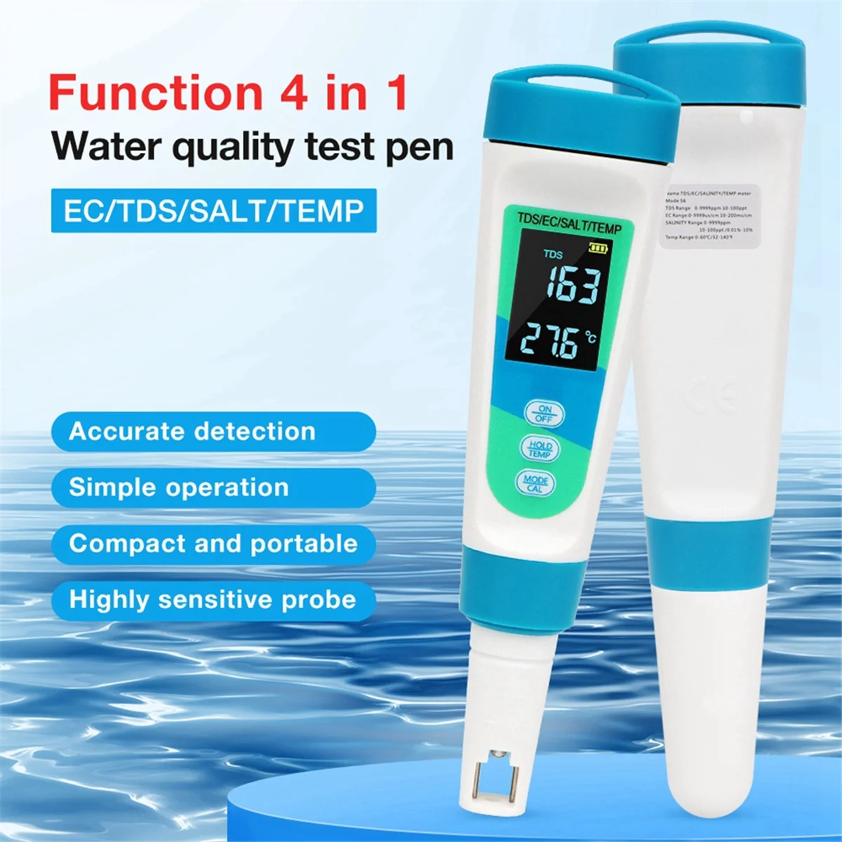SEMOIC 4-in-1 Digital Salinity Meter TDS/EC/SALT/TEMP Precision Detector Water Conductivity Tester Pool Water Salinometer