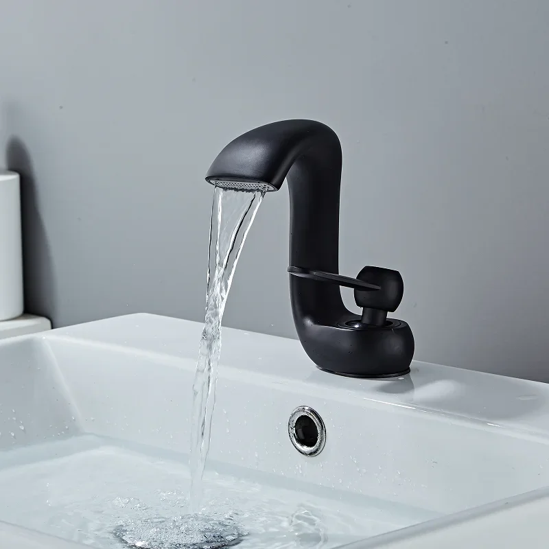 Description Picture 4 of itemBathroom Faucet Modern Black Basin Brass Wash Single Handle Single Hole Elegant Crane
