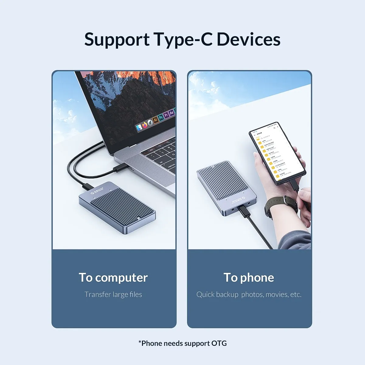 ORICO LSDT RAID Dual Bay M2 SSD Case Support M.2 NGFF SATA SSD Disk For B Key & B+M Key SSD Support PM/RAID 0/RAID 1/JBOD Mode hard disc case