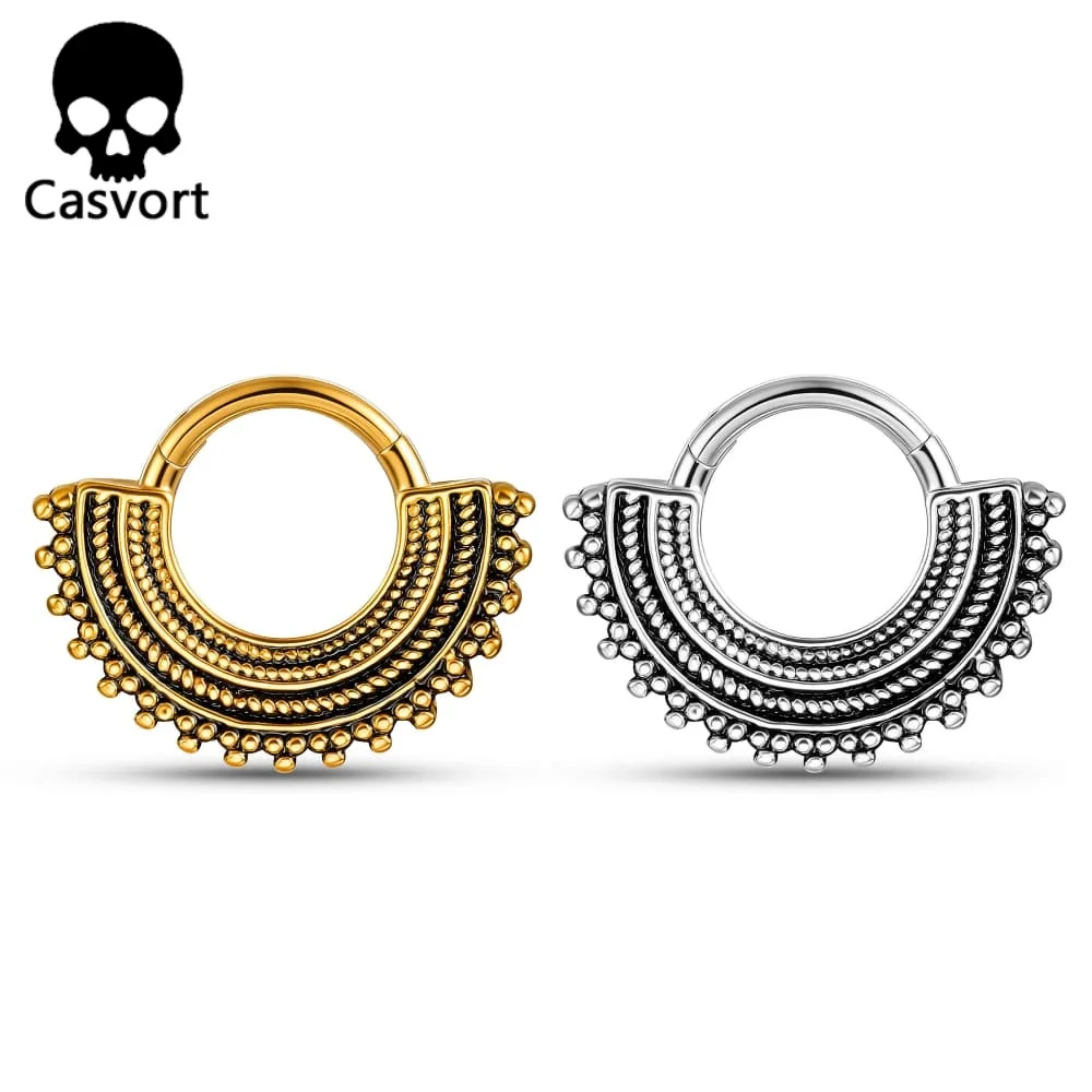 Casvort 1 Stück 16G Klappbarer Segment-Ring Clicker aus Edelstahl, Nasenring, Perlenbesetzter Mehrschichtiger Septum-Piercing, Ohrknorpel-Helix-Ohrring