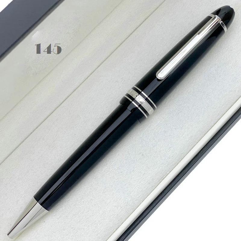 Collezione Mb Di Lusso Di Alta Qualità Penna A Sfera Monte Penne Stilografiche A Sfera In Resina Nera Con Rivestimento In Platino 145/163/149